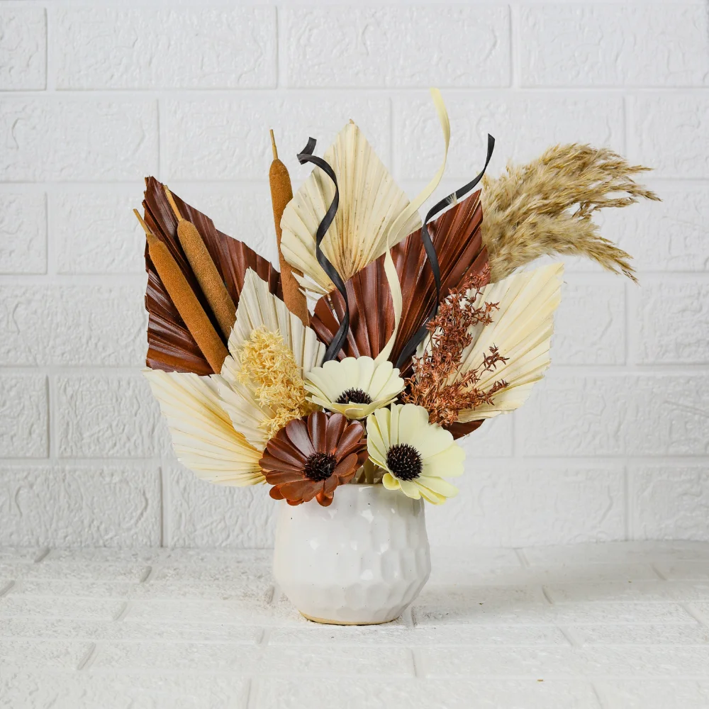 Dried Flower Arrangement with White Ceramic Pot