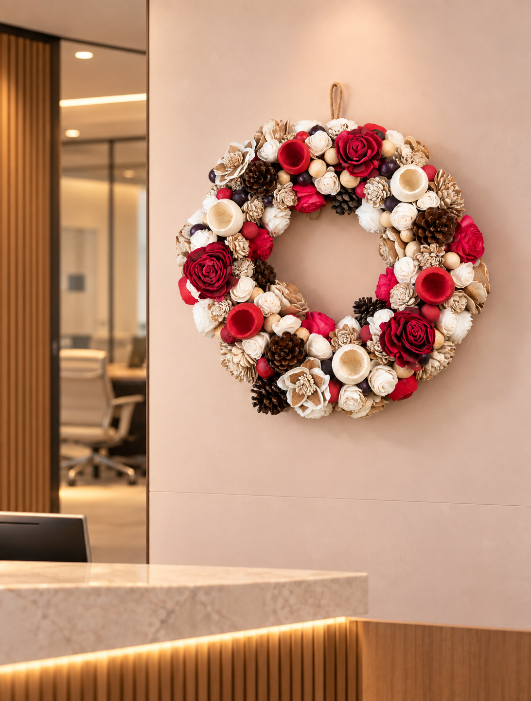 Crimson Glow Decorative Wreath